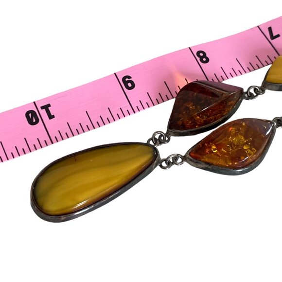 sterling Silver 925 Amber Necklace Statement Butterscotch modernist scandinavian - Picture 11 of 12